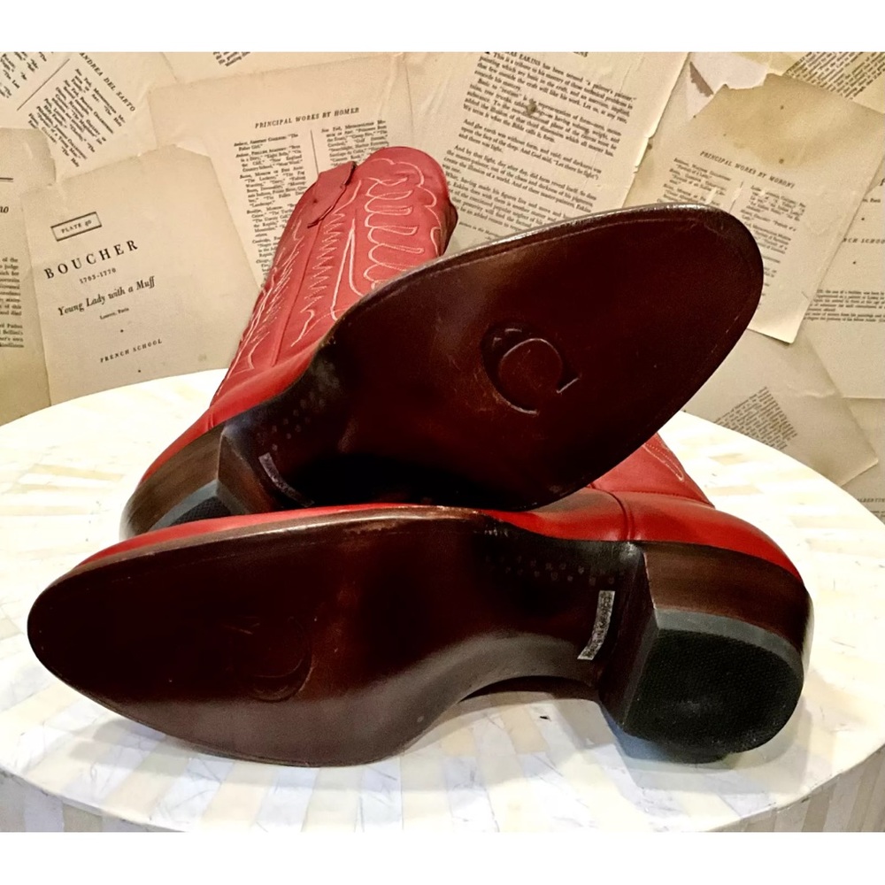Anthropologie CITY Boots The Montrose Cowboy Boots Red Leather Tall - Picture 9 of 13